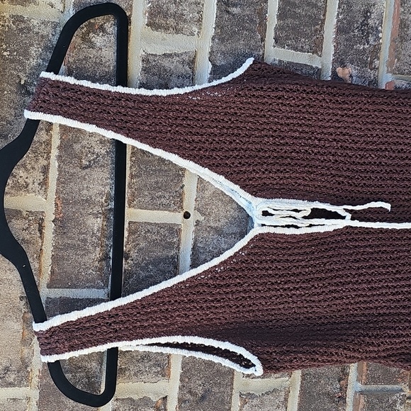 Abercrombie & Fitch Brown Knit Swim Cover Up Mini Dress with Cream Trim - Picture 3 of 11